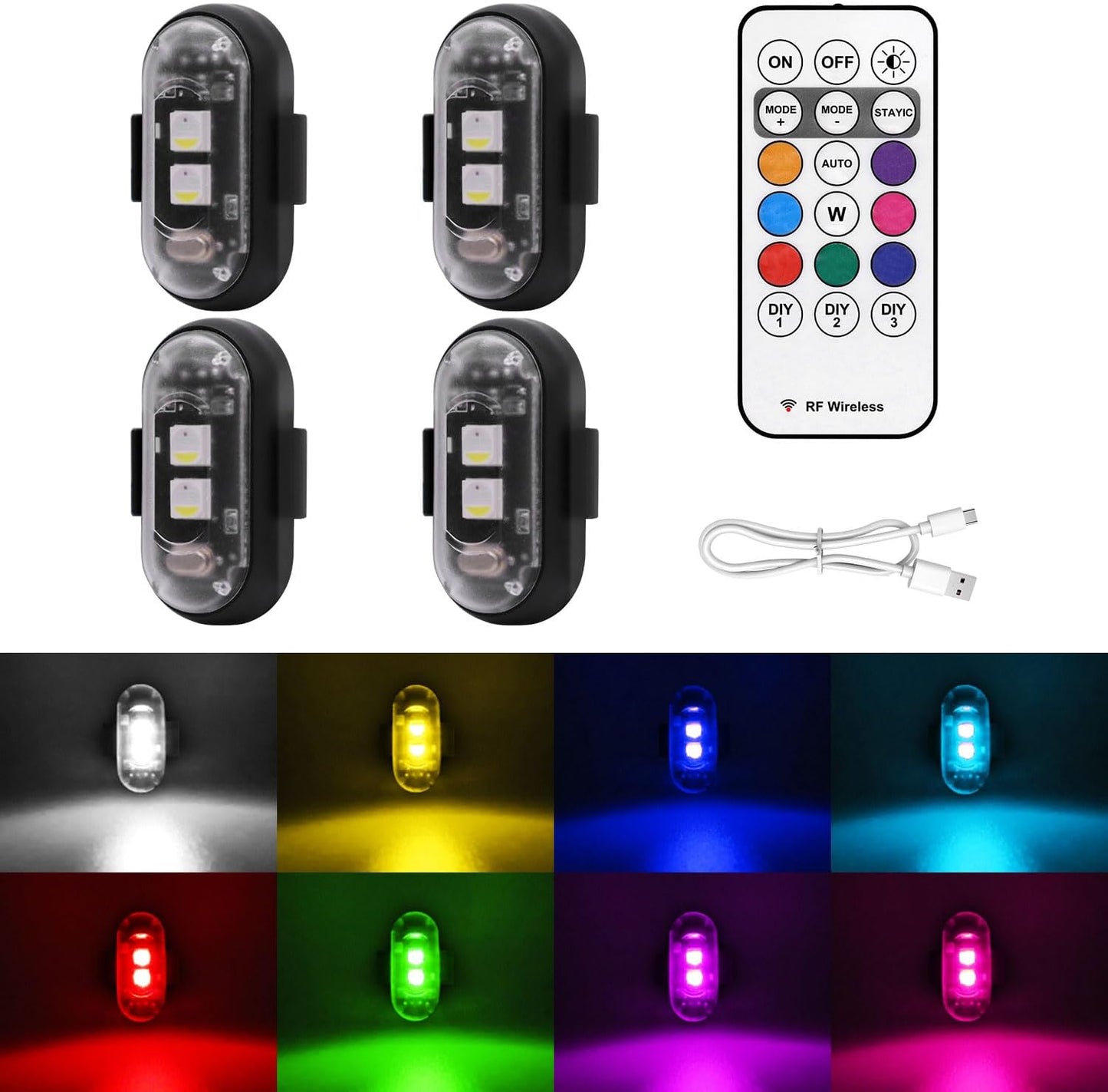 4 PACK RGB UNDER GLOW LIGHTS RECHARGABLE UNIVERSAL